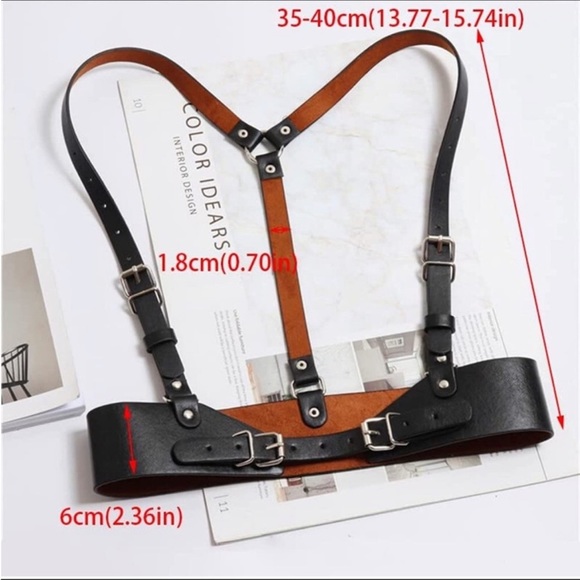 - Harness Belt Black Leather Goth Rave Adjustable *NEW*